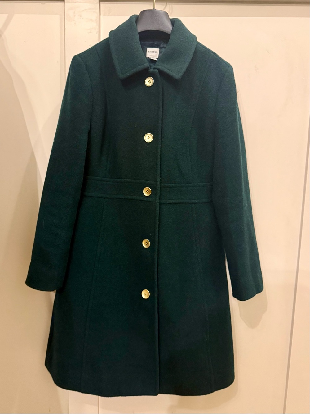 J. Crew Dark Green Wool Pea Coat with Gold Buttons